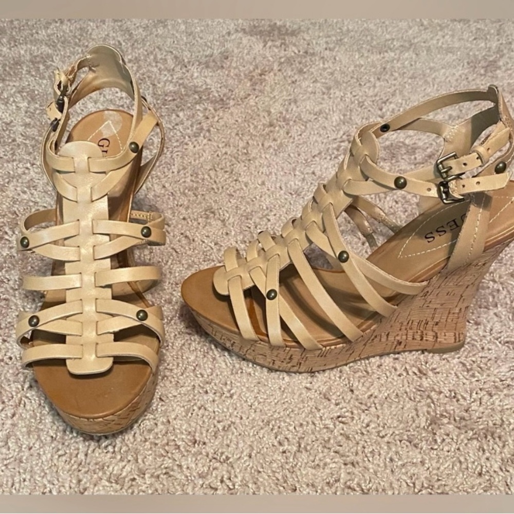 Guess Women's Tan Wedge Sandals